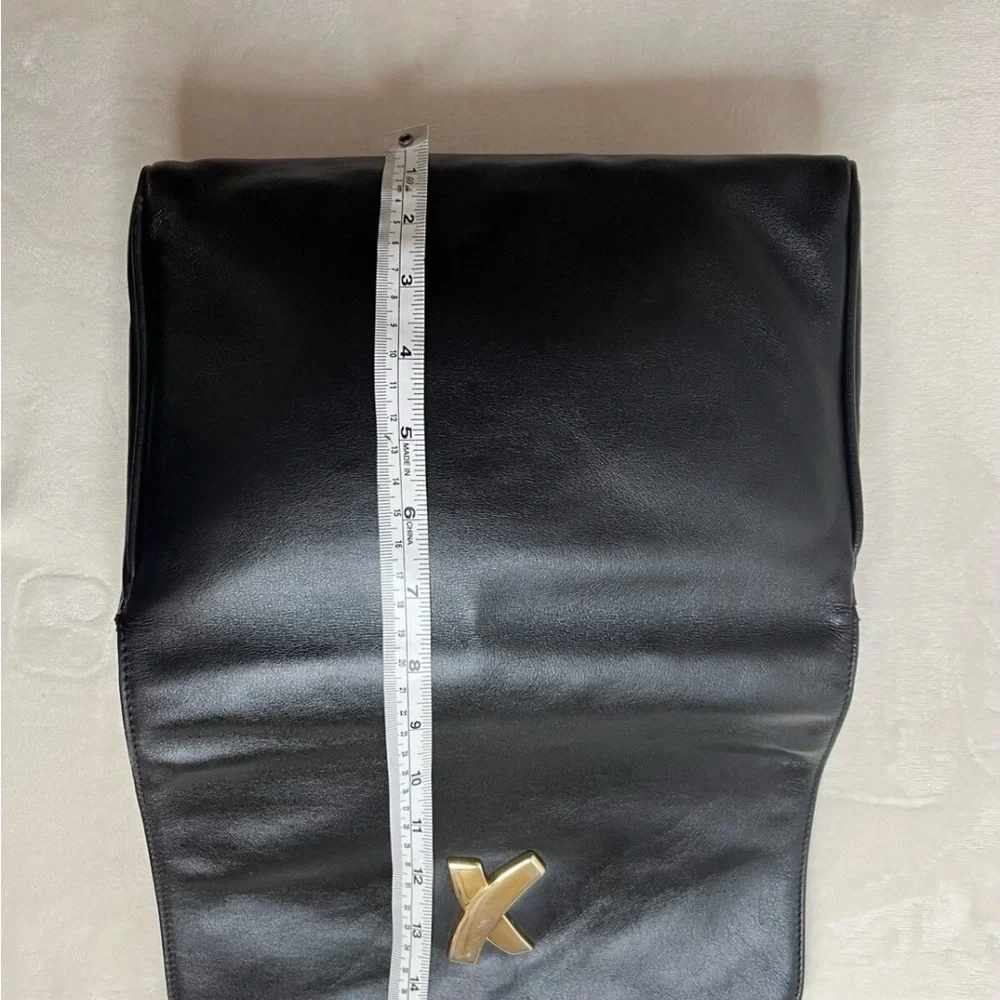 🩷Paloma Picasso Black Leather 2 Way Shoulder Bag Black Clutch with Gold Accent💚